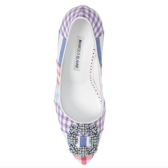 NIB $1065 MANOLO BLAHNIK Hangisi Patch Pointed Toe Pump in size 37! - Picture 4 of 6